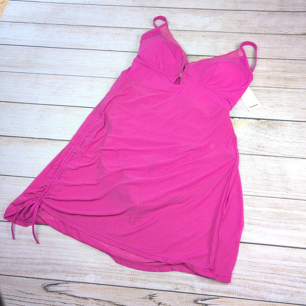 Popilush Hot Pink Built-in Shapewear Swim Dress Ruched Mesh 3XL New